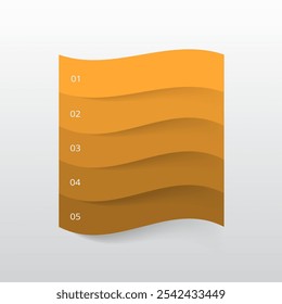 Step by step orange infographic template for presentation with 5 steps, options, parts or processes.