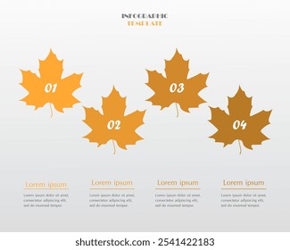 Paso a paso hojas de arce naranja Plantilla infográfica con 4 pasos, opciones, partes o procesos.