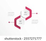 Step by step pink infographic template with 2 steps, options, parts or processes.