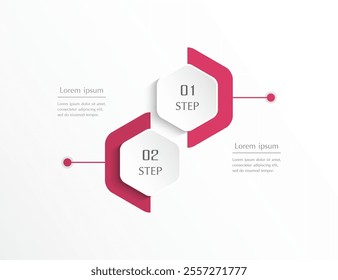 Step by step pink infographic template with 2 steps, options, parts or processes.