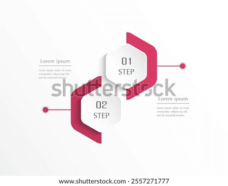 Step by step pink infographic template with 2 steps, options, parts or processes.