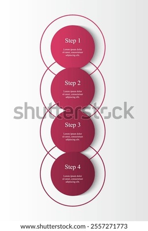 Step by step pink vertical infographic template with 4 steps, options, parts or processes.