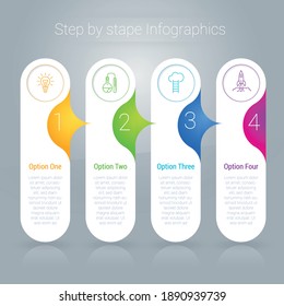 Step by step rainbow ribbon vector infographics template. Infographic design for workflow layout, diagram, report, presentation, web design. Business and planning concept.