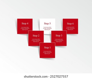 Plantilla de infografía roja paso a paso con 6 pasos, opciones, piezas o procesos.