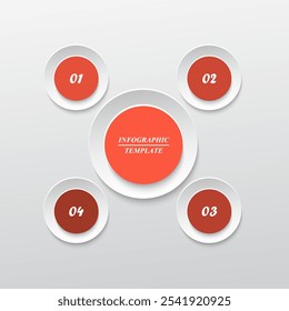 Step by step red infographic template with 4 steps, options, parts or processes.