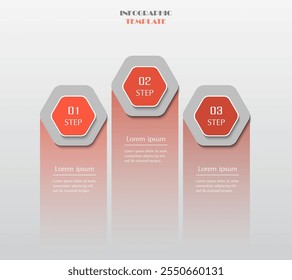 Plantilla de infografía roja paso a paso con 3 pasos, opciones, piezas o procesos.