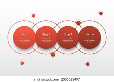 Step by step red infographic template with 4 steps, options, parts or processes.