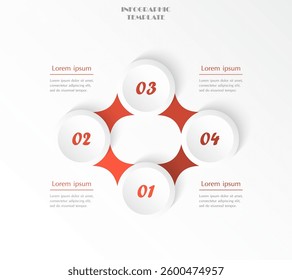 Step by step red infographic template with 4 options, parts or processes.