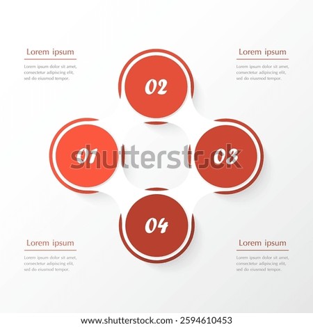 Step by step red infographic template with 4 options, parts or processes.