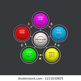 Step by step. Startup infographic template with 5 steps. Business concept. Vector illustration for marketing, research, statistics and analytics.