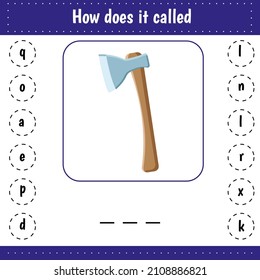 Step by step.Drawing tutorial for kids. Easy level. Education sheets. How to draw axe