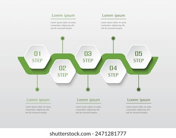 Step by step timeline, business presentation or infographic with 5 options, parts or processes.