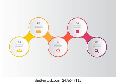 Step by step timeline, business, teamwork presentation. Infographic with 5 options or processes.