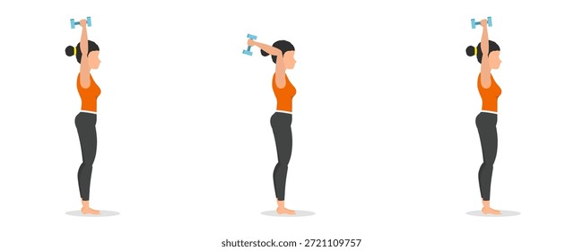 step by step tutorial for women triceps extension exercises with dumbbells