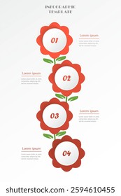 Step by step vertical flowers infographic template with 4 options, parts or processes.