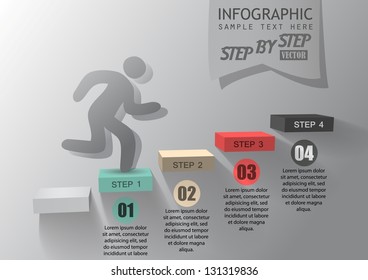 step by step / view your data / person goes up the stairs / vector illustration
