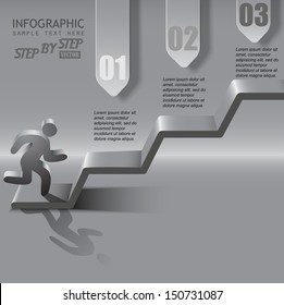 step by step / view your data / person goes up the stairs / vector illustration