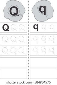 Step by step writing. how to write letter q