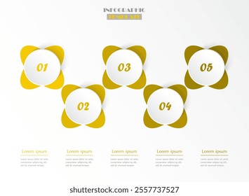 Step by step yellow infographic template with 5 steps, options, parts or processes.