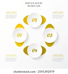 Step by step yellow infographic template with 4 options, parts or processes.