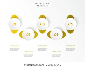 Step by step yellow infographic template with 5 options, parts or processes.