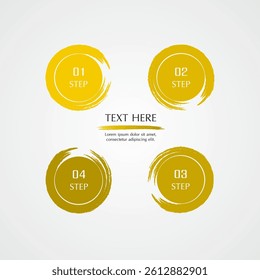 Step by step yellow infographic template with 4 options, parts or processes.