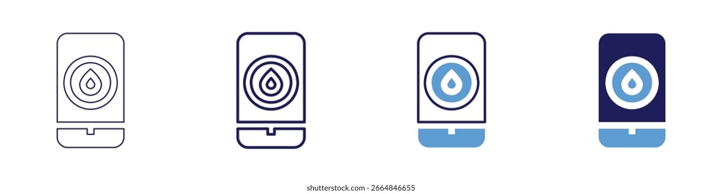 Ícone de aplicativo de contador de passos em 4 estilos diferentes. Linha Fina, Linha, Linha Negrito, Duotônico. Estilo duotônico. Traçado editável.