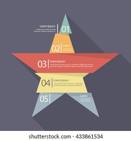 Step Design Of Five Part Star Infographic. Flat Style Design