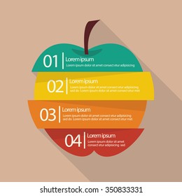 Step design of four part apple infographic. Vector Illustration