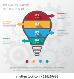 Step design of four part light bulb infographic element. Vector illustration