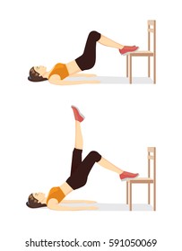 Step To Do Bottoms Up Exercise With A Chair. Illustration About Workout At Home.