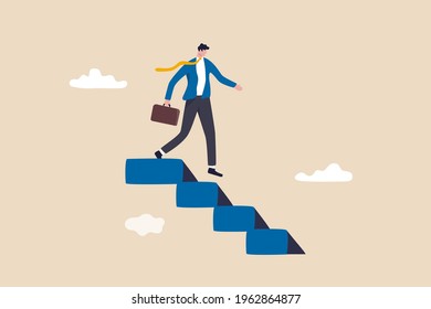 Step down from CEO of company, retire from work or career concept, success businessman stepping down the stair after achieve all goals in his life.