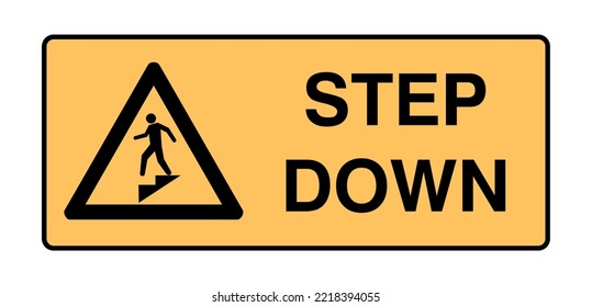 Step Down Sign - International Warning Signs - Caution Signs - Hazard Signs- Triangle, landscape yellow vector sign