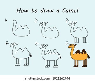 step to step draw a Camel. Good for drawing child kid illustration. Vector illustration