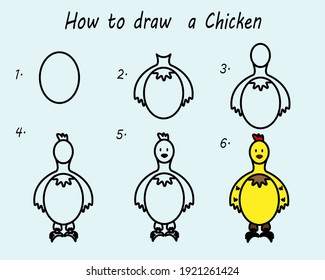 paso a paso dibujar un Pollo. Es bueno para dibujar una ilustración infantil. Ilustración del vector