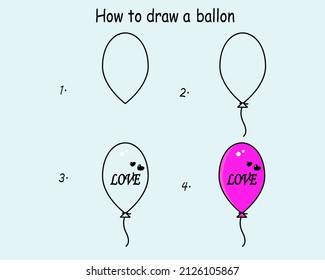 paso a paso dibujar un lindo globo. Es bueno para dibujar una ilustración infantil. Ilustración del vector
