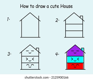 paso a paso dibujar una Casa Cuta. Es bueno para dibujar una ilustración infantil. Ilustración del vector
