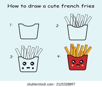 step to step draw a French Fries. Good for drawing child kid illustration. Vector illustration