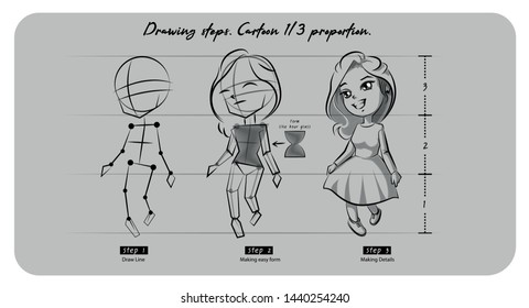 Step to drawing cartoon. Vector art.