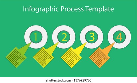 Step flow and process design with white circles and text boxes having brush and gradient shadows. Infographic template. Vector illustration. Green background.
