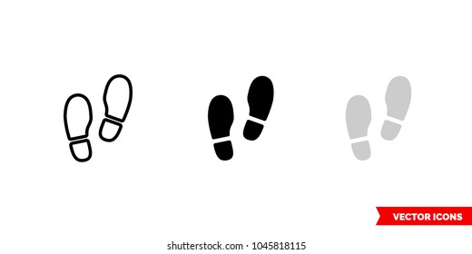 Step footprint icon of 3 types: color, black and white, outline. Isolated vector sign symbol.