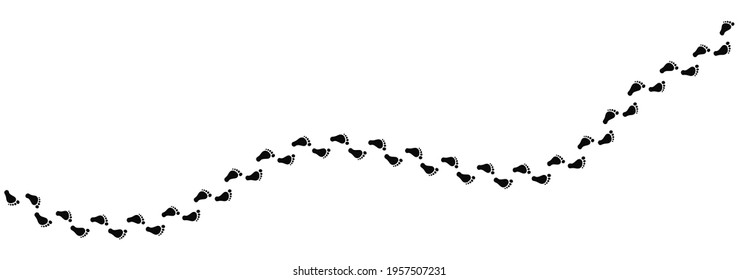 Step footprints paths. Baby footsteps, footprints of bare feet, a route from footprints. Footsteps footprint trekking route. Footsteps print route. Vector illustration