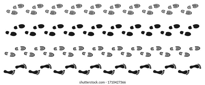 Step footprints paths. footstep prints and shoe steps . shoe tread footprints vector illustration isolated on white background