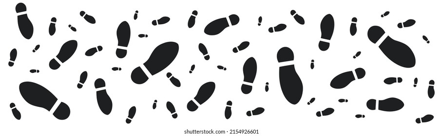 Step Footprints Paths. Footstep Prints And Shoe Steps . Shoe Tread Footprints Vector Illustration Isolated On White Background.	