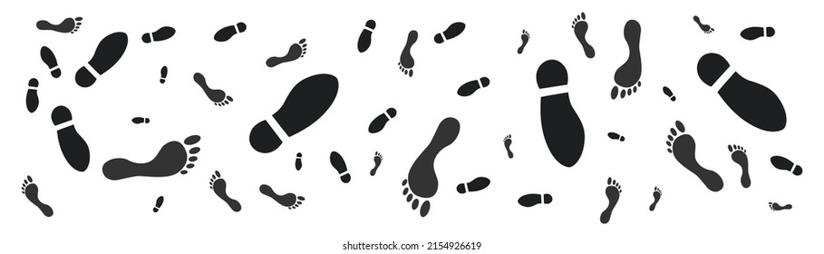 Caminos de pasos. huellas y pasos de zapatos. imagen vectorial de huellas de tracción de zapatos aislados en fondo blanco.