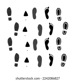 Step footprints paths. footstep prints and shoe steps . shoe tread footprints vector illustration isolated on white background