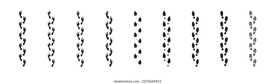 Step footprints paths. footstep prints and shoe steps . shoe tread footprints vector illustration isolated on white background.	