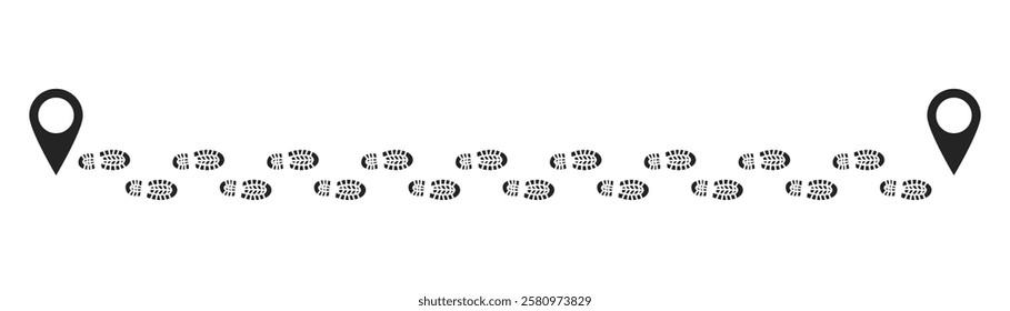 Step footprints paths. footstep prints and shoe steps . shoe tread footprints vector illustration isolated on white background.