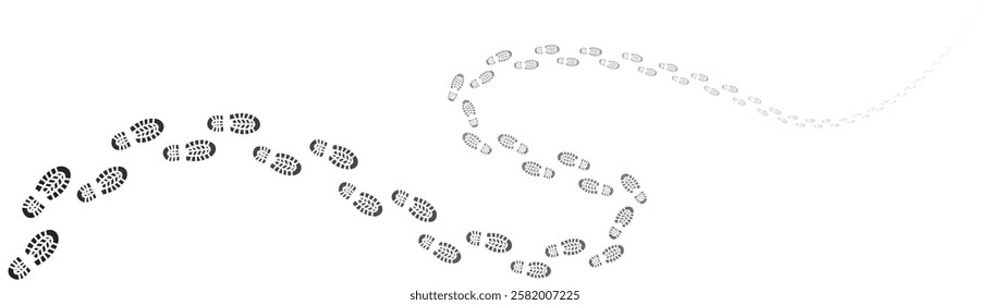 Step footprints paths. footstep prints and shoe steps . shoe tread footprints vector illustration isolated on white background.