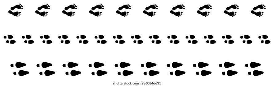 Step footprints paths set. Vector illustration isolated on white background
